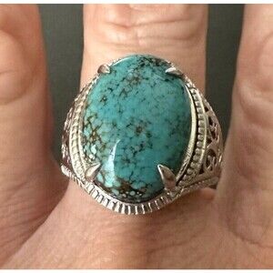 HAROLD TRUJILLO Sterling Silver Turquoise Ring Size 10 - Signed HT 925